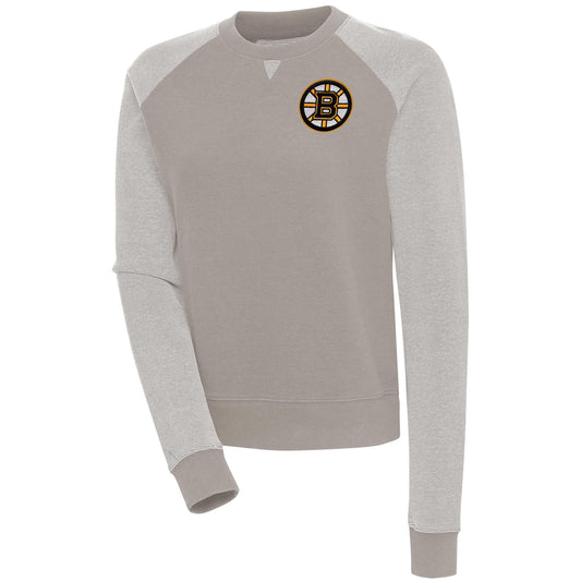 Women's Antigua  Oatmeal/White Boston Bruins Flier Bunker Pullover Sweatshirt