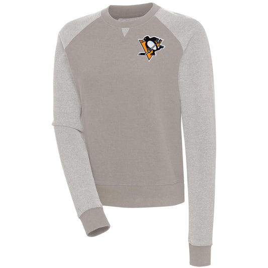 Women's Antigua  Oatmeal/White Pittsburgh Penguins Flier Bunker Pullover Sweatshirt